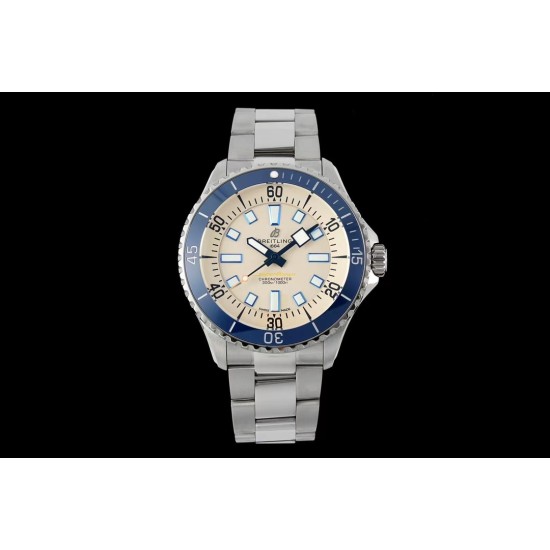 Breitling-Superocean 44mm Blue Bezel SS/SS Cream Dial TF A2824