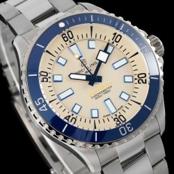 Breitling-Superocean 44mm Blue Bezel SS/SS Cream Dial TF A2824