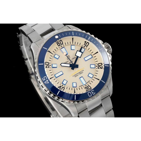 Breitling-Superocean 44mm Blue Bezel SS/SS Cream Dial TF A2824