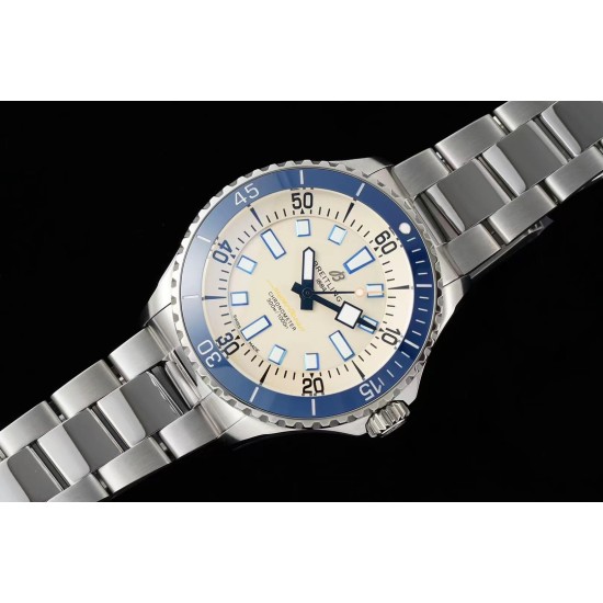 Breitling-Superocean 44mm Blue Bezel SS/SS Cream Dial TF A2824