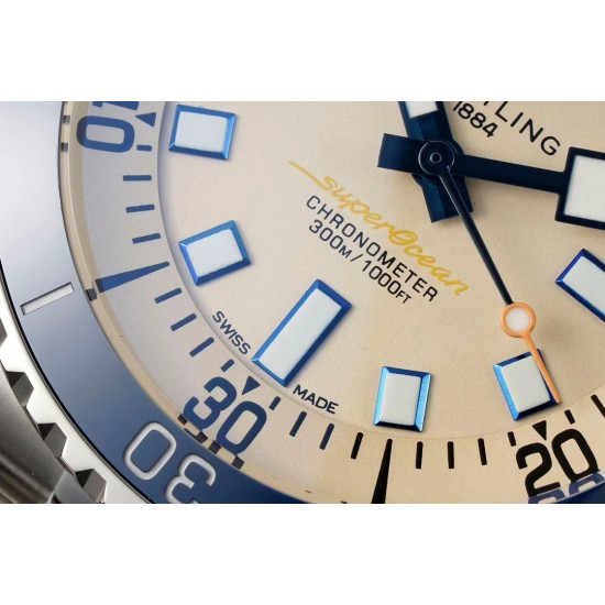 Breitling-Superocean 44mm Blue Bezel SS/SS Cream Dial TF A2824