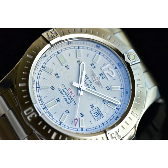 Breitling-Colt 44mm Chronograph Automatic SS/SS White/Stk GF A7750