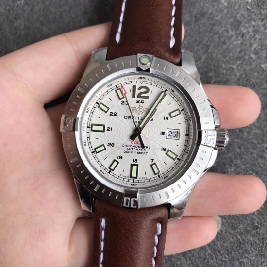 Breitling-Colt 44mm Chronograph Automatic SS/LE White/Stk GF A7750
