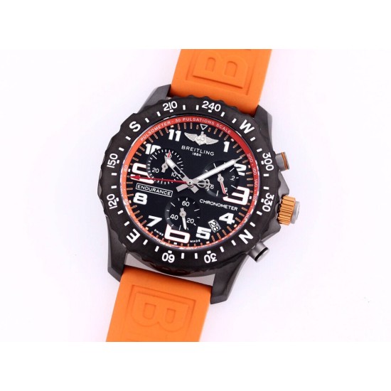 Breitling-Professional Chronograph PVD Black Dial On Orange Strap Swiss Quartz