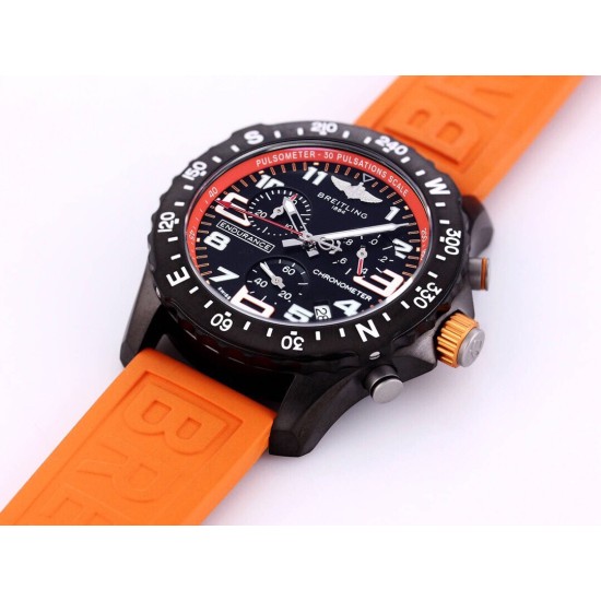 Breitling-Professional Chronograph PVD Black Dial On Orange Strap Swiss Quartz