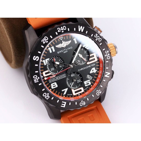 Breitling-Professional Chronograph PVD Black Dial On Orange Strap Swiss Quartz
