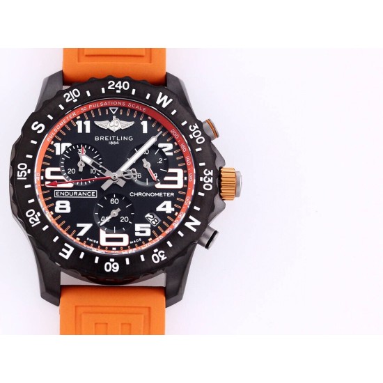 Breitling-Professional Chronograph PVD Black Dial On Orange Strap Swiss Quartz