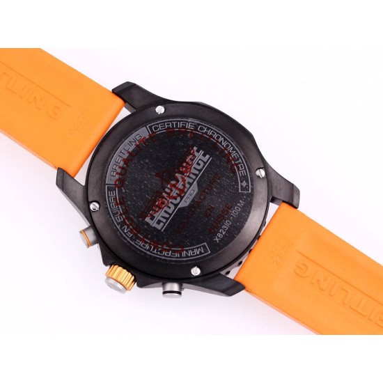 Breitling-Professional Chronograph PVD Black Dial On Orange Strap Swiss Quartz