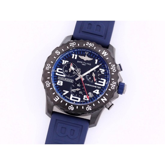 Breitling-Professional Chronograph PVD Black Dial On Blue Strap Swiss Quartz
