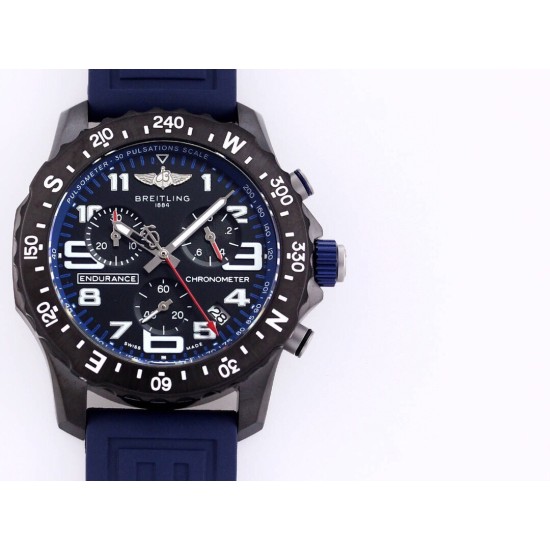 Breitling-Professional Chronograph PVD Black Dial On Blue Strap Swiss Quartz