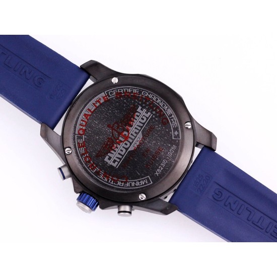 Breitling-Professional Chronograph PVD Black Dial On Blue Strap Swiss Quartz