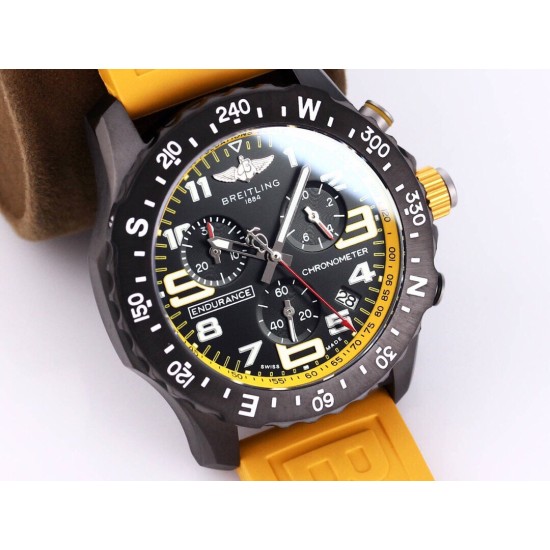 Breitling-Professional Chronograph PVD Black Dial On Yellow Strap Swiss Quartz