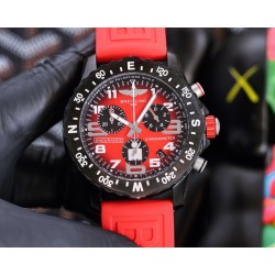 Breitling-Professional Chronograph PVD Black Dial On Red Strap Swiss Quartz