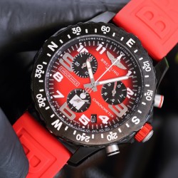 Breitling-Professional Chronograph PVD Black Dial On Red Strap Swiss Quartz