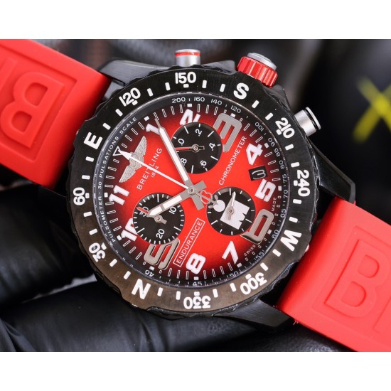 Breitling-Professional Chronograph PVD Black Dial On Red Strap Swiss Quartz