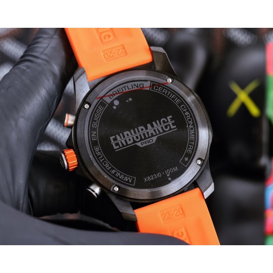 Breitling-Professional Chronograph PVD Black Dial On Red Strap Swiss Quartz