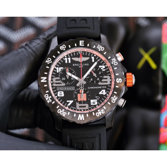 Breitling-Professional Chronograph PVD Black Dial On Red Strap Swiss Quartz