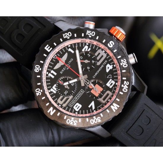 Breitling-Professional Chronograph PVD Black Dial On Red Strap Swiss Quartz