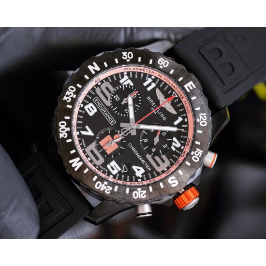 Breitling-Professional Chronograph PVD Black Dial On Red Strap Swiss Quartz