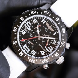 Breitling-Professional Chronograph PVD Black Dial On White Strap Swiss Quartz