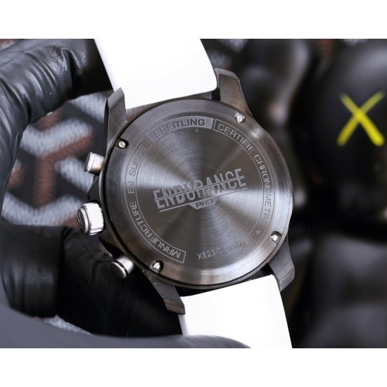 Breitling-Professional Chronograph PVD Black Dial On White Strap Swiss Quartz