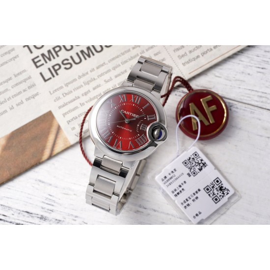 Cartier-Ballon Bleu De Cartier 33mm SS/SS Red Dial AF NH05