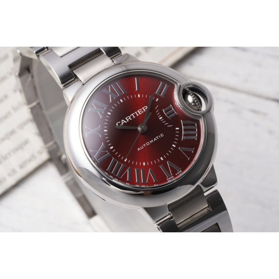 Cartier-Ballon Bleu De Cartier 33mm SS/SS Red Dial AF NH05