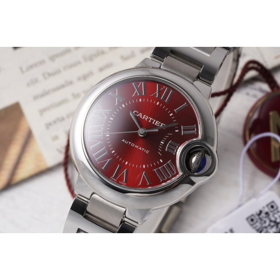 Cartier-Ballon Bleu De Cartier 33mm SS/SS Red Dial AF NH05