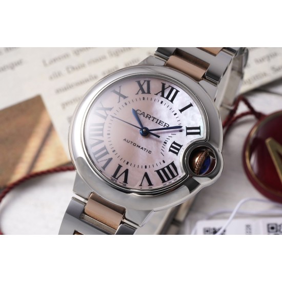 Cartier-Ballon Bleu De Cartier 33mm RG/SS Pink Mop Dial AF NH05
