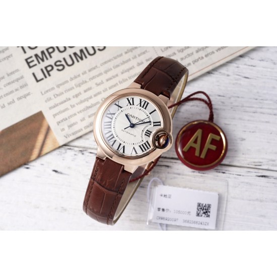 Cartier-Ballon Bleu De Cartier 33mm RG/LE White/Rmn AF NH05