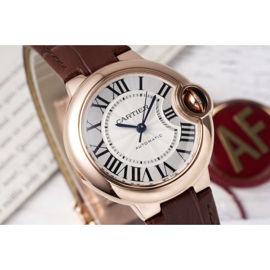Cartier-Ballon Bleu De Cartier 33mm RG/LE White/Rmn AF NH05