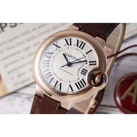 Cartier-Ballon Bleu De Cartier 33mm RG/LE White/Rmn AF NH05