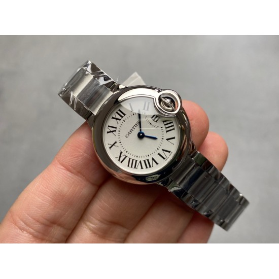 Cartier-Ballon Bleu Ladies 28mm SS/SS White Dial V6F Qtz