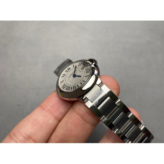 Cartier-Ballon Bleu Ladies 28mm SS/SS White Dial V6F Qtz