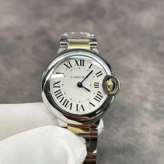Cartier-Ballon Bleu De Cartier 28mm YG/SS White Dial V6F Quartz