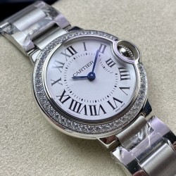 Cartier-Ballon Bleu Ladies 28mm SS/SS White Dial 3KF Qtz