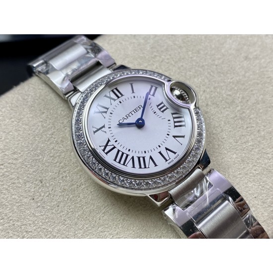 Cartier-Ballon Bleu Ladies 28mm SS/SS White Dial 3KF Qtz