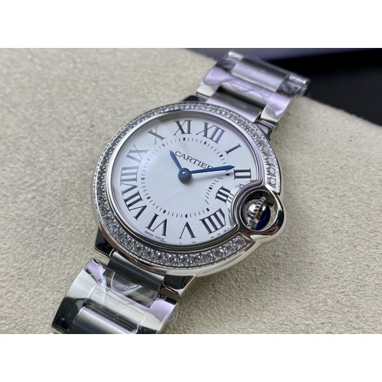 Cartier-Ballon Bleu Ladies 28mm SS/SS White Dial 3KF Qtz
