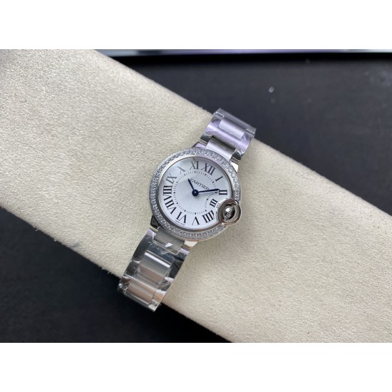 Cartier-Ballon Bleu Ladies 28mm SS/SS White Dial 3KF Qtz