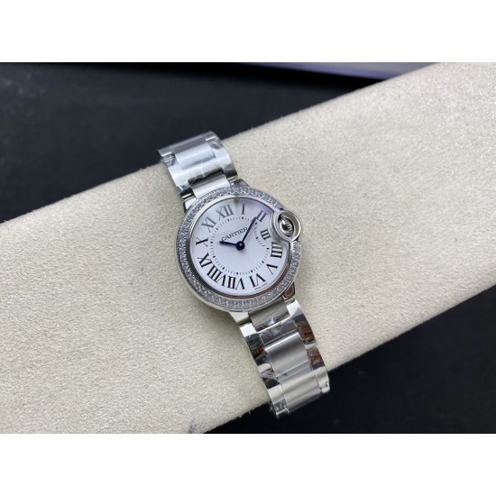 Cartier-Ballon Bleu Ladies 28mm SS/SS White Dial 3KF Qtz