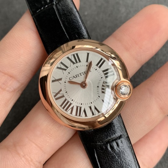 Cartier-Ballon Blanc Ladies 30mm Black RG/LE Silver Dial V6F Quartz