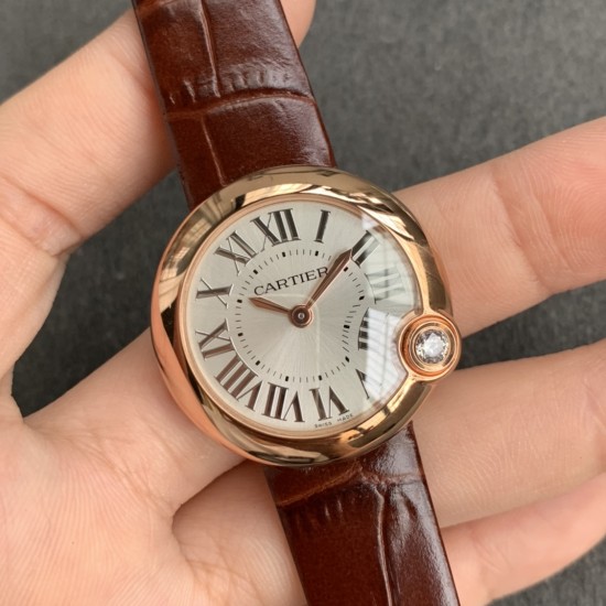 Cartier-Ballon Blanc Ladies 30mm Black RG/LE Silver Dial V6F Quartz