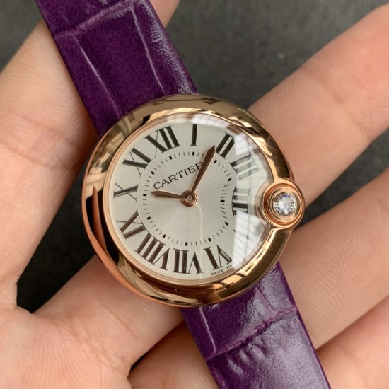 Cartier-Ballon Blanc Ladies 30mm Black RG/LE Silver Dial V6F Quartz