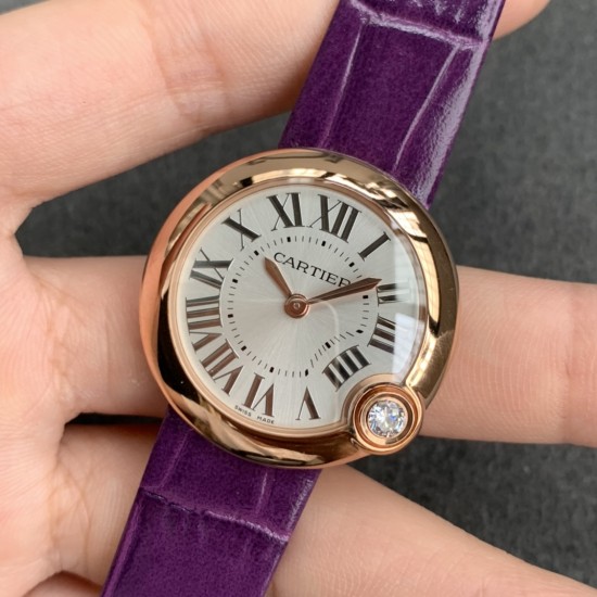 Cartier-Ballon Blanc Ladies 30mm Black RG/LE Silver Dial V6F Quartz