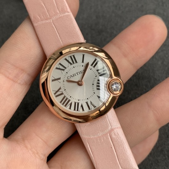 Cartier-Ballon Blanc Ladies 30mm Black RG/LE Silver Dial V6F Quartz