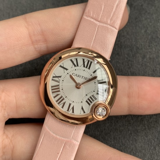 Cartier-Ballon Blanc Ladies 30mm Black RG/LE Silver Dial V6F Quartz