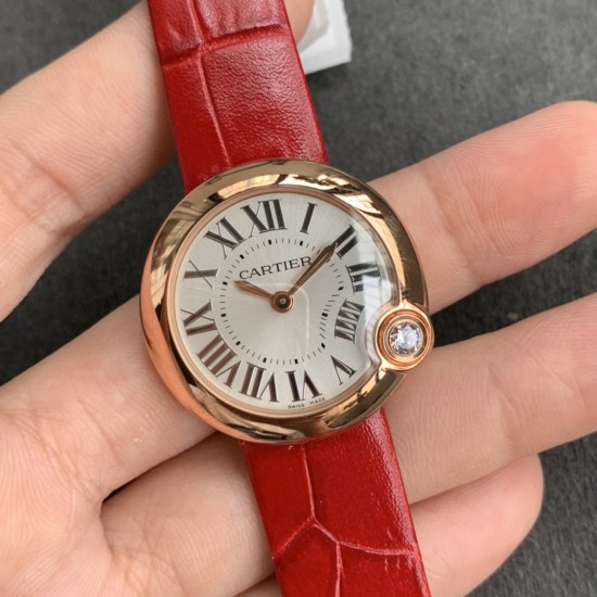 Cartier-Ballon Blanc Ladies 30mm Black RG/LE Silver Dial V6F Quartz