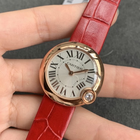 Cartier-Ballon Blanc Ladies 30mm Black RG/LE Silver Dial V6F Quartz