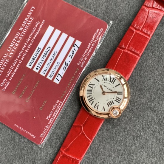 Cartier-Ballon Blanc Ladies 30mm Black RG/LE Silver Dial V6F Quartz