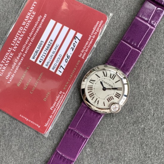 Cartier-Ballon Blanc Ladies 30mm Black SS/LE Silver Dial V6F Quartz